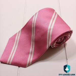 Brooks Brothers NWT Made in USA Silk Tie Pink White Stripe Classic Preppy Ivy